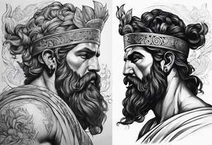 greek god, powerful, meaningful, inspirtational, full body, lighting, presence tattoo idea