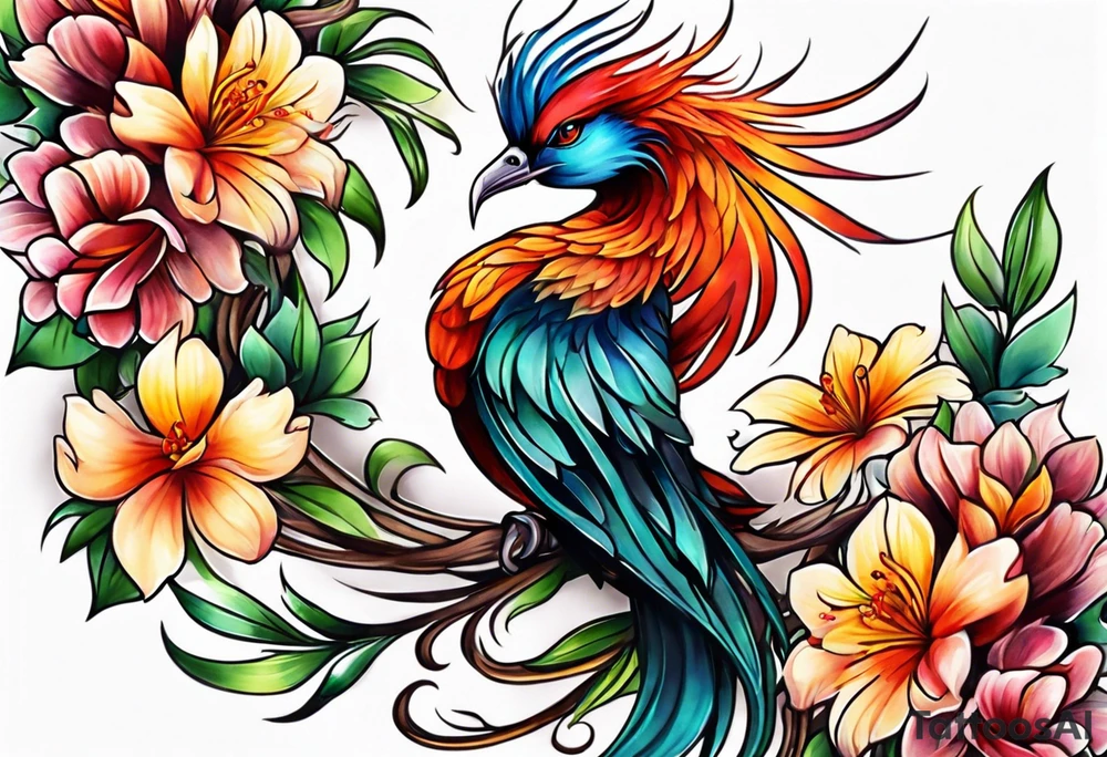Phoenix flower tattoo idea
