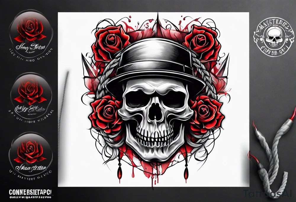Broken skull red smoke rope tattoo idea