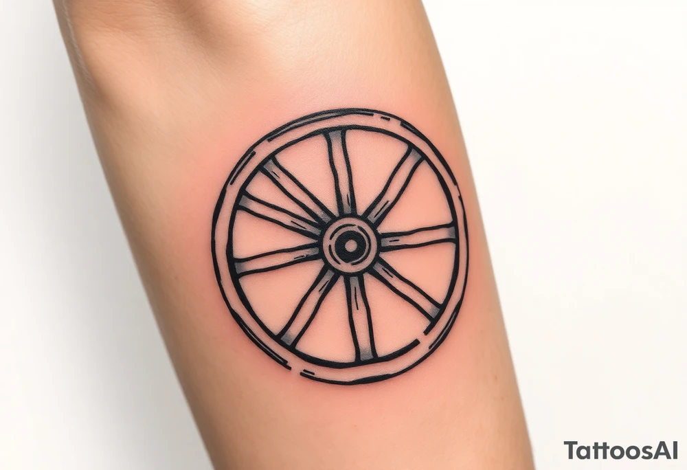 Wagon wheel with busted spokes tattoo idea