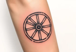 Wagon wheel with busted spokes tattoo idea