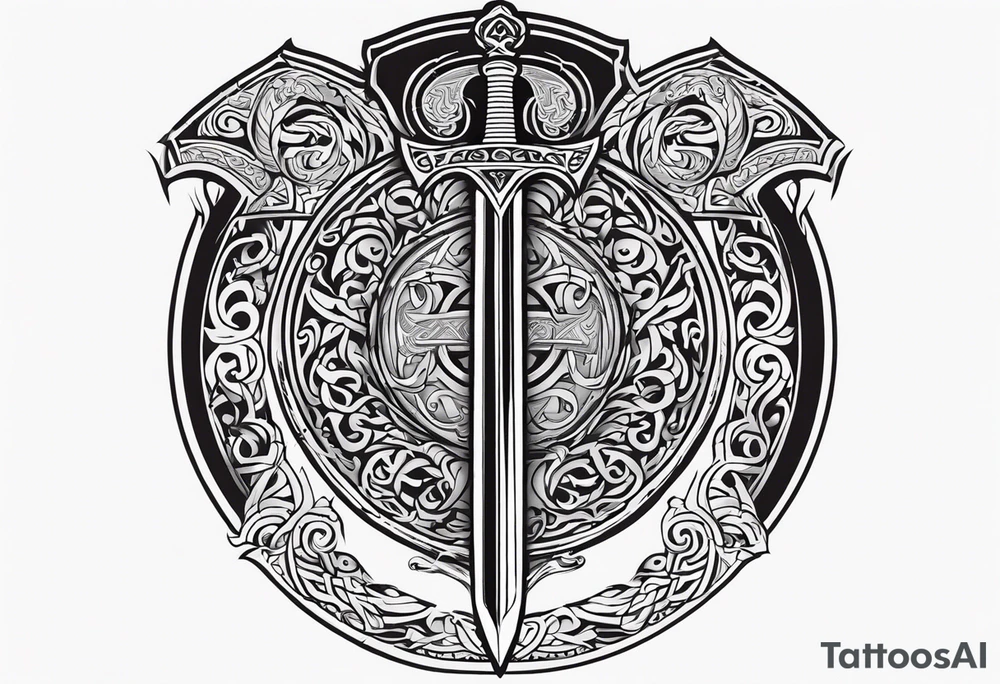 Viking sword Valhalla shield dragon tattoo idea
