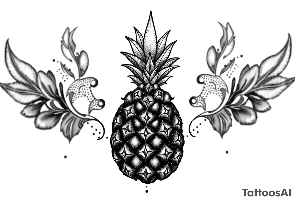 pineapple with diamonds  and magestic, crown, vagina, anus, pubic tattoo idea