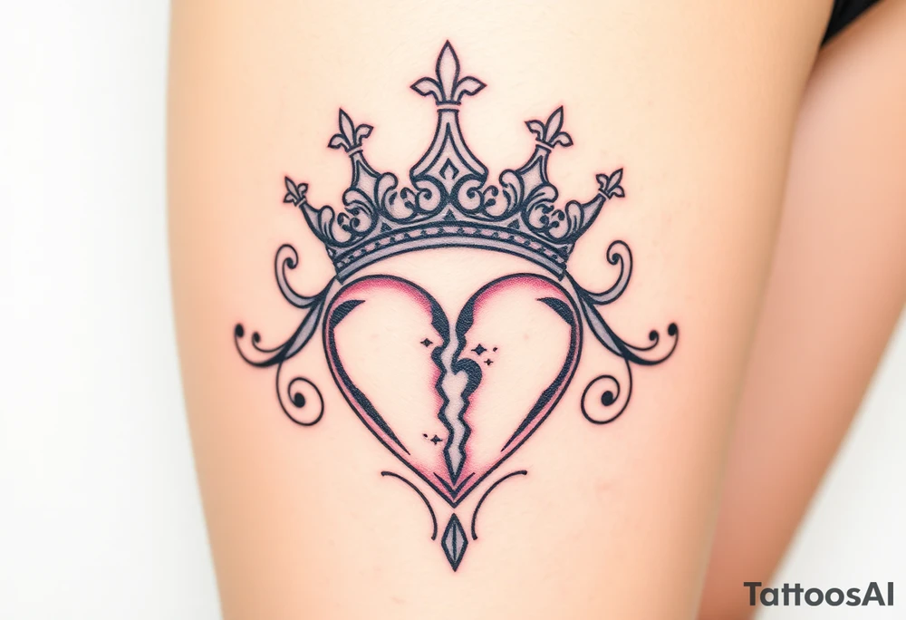 Powerful, crown, queen, broken heart tattoo idea