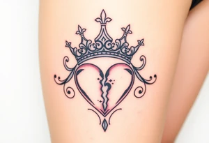 Powerful, crown, queen, broken heart tattoo idea
