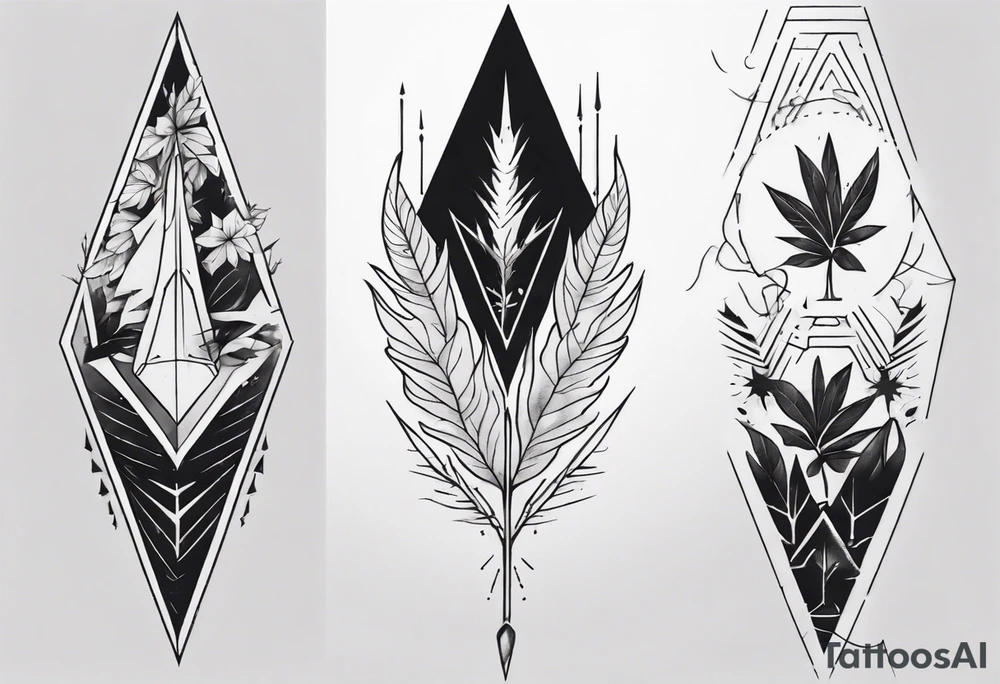 full arm tattoo. scary pointy leaves combined with geometric shapes. whole arm tattoo idea