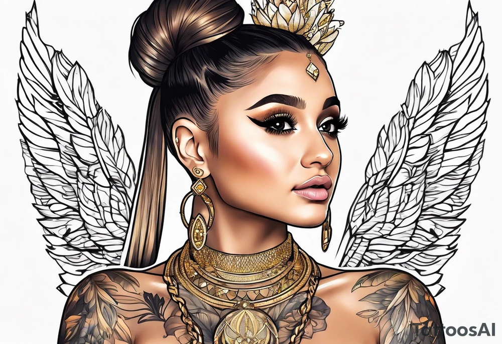 Ariana Grande surrounded in a golden aura tattoo idea