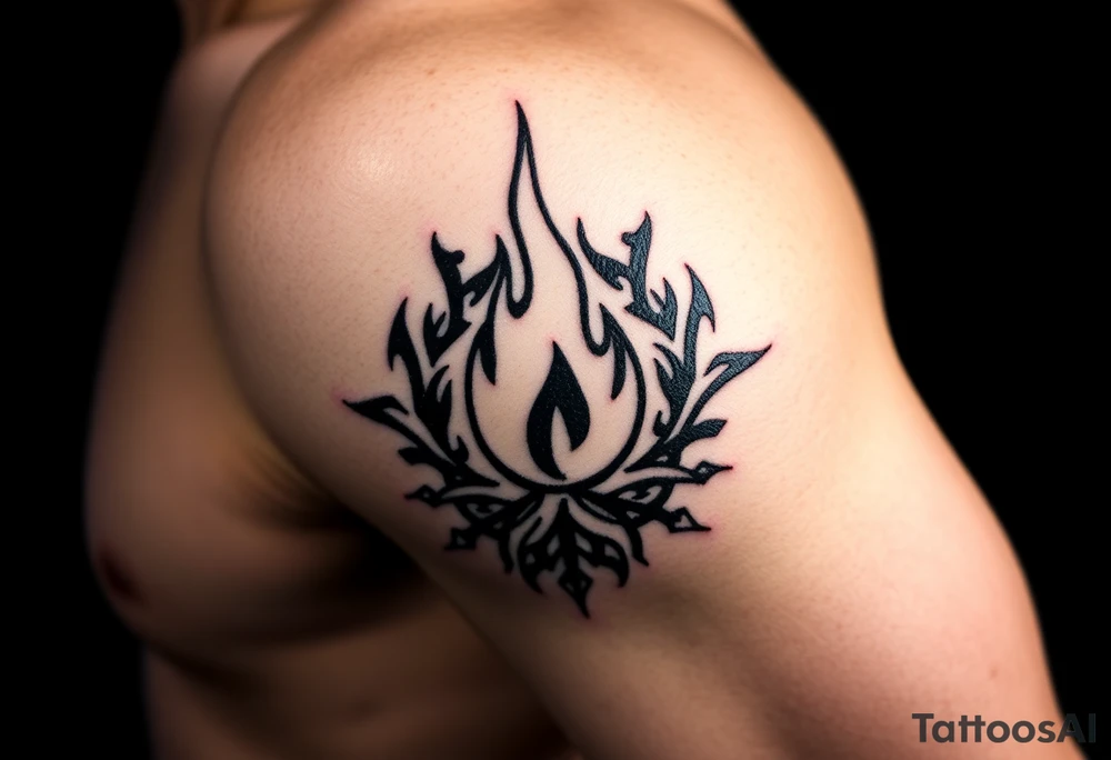 a flame imprisoned in a roots circle tattoo idea