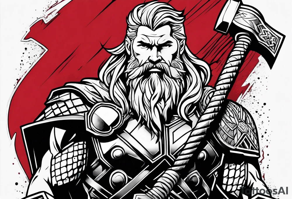 thor with red beard and hammer tattoo idea