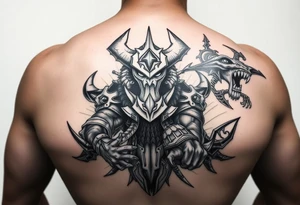 Dota 2 tattoo to fill out entire back with a lot of different heroes including pangolier tattoo idea