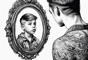 Boy looking in mirror tattoo idea