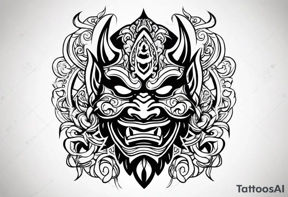 Protection against evil Oni mask tattoo idea