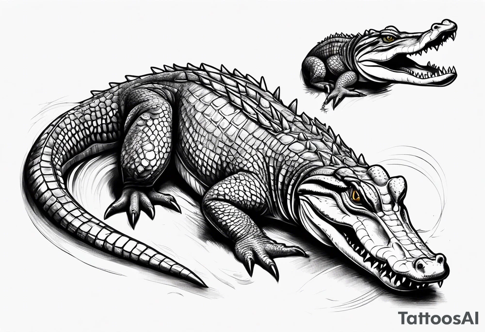 Full body alligator with tail leg top view tattoo idea