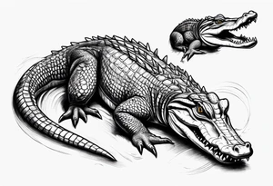 Full body alligator with tail leg top view tattoo idea