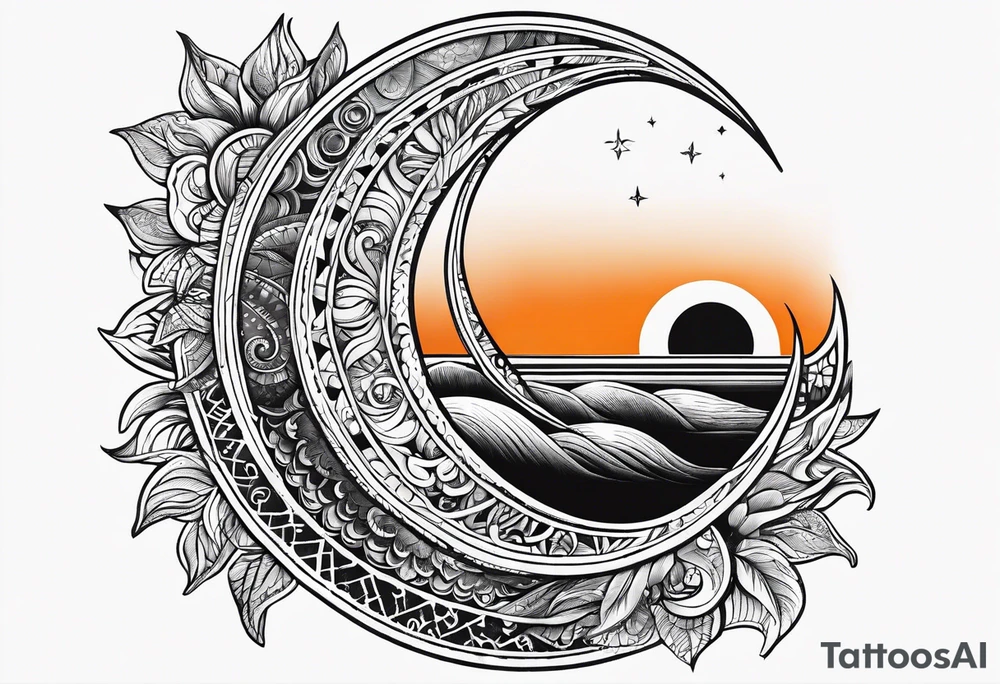 The sun covering half of the moon tattoo idea