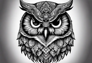 Documentary style portrait of an evil king owl, intricate details captured as if for a magazine cover, embodying the essence of a captivating tattoo design tattoo idea