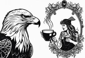 eagle drinking coffee with a lady cardinal tattoo idea