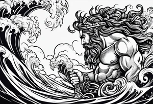 Elbow to wrist tattoo, with most of it being the god Poseidon. I want it to be very detailed. I would like it to flow from the tattoo above which has clouds as a background tattoo idea