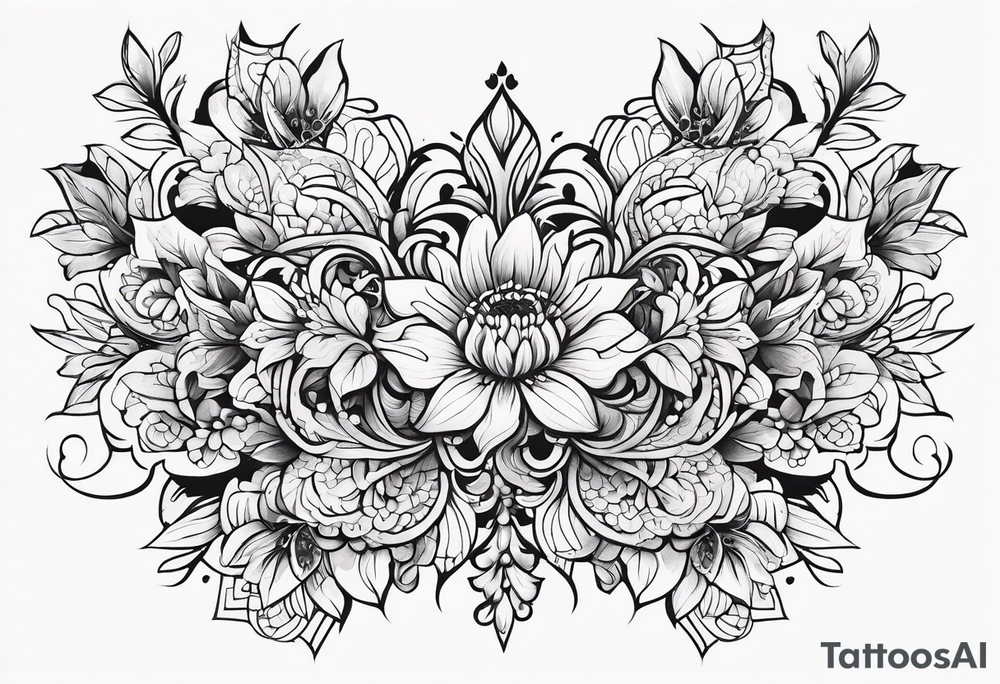 small long ornate floral sternum tattoo tattoo idea