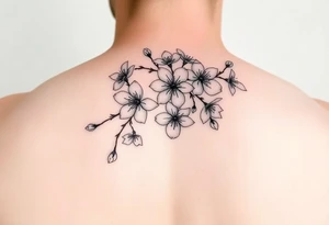 delicate cherry blossoms swirling in spring breeze with petals tattoo idea