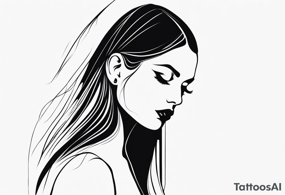 pointed ears long hair abstract lines tattoo idea
