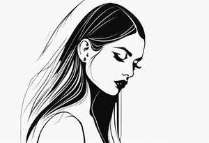 pointed ears long hair abstract lines tattoo idea