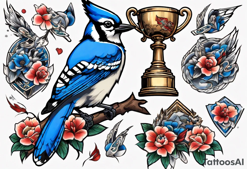 bluejay with trophy tattoo idea