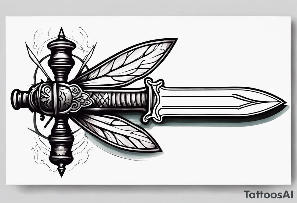 Sword going in to cicada sleeve, sword hilt on top of cicada tattoo idea