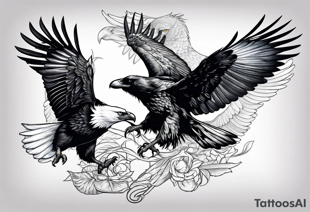 crow and eagle fighting tattoo idea
