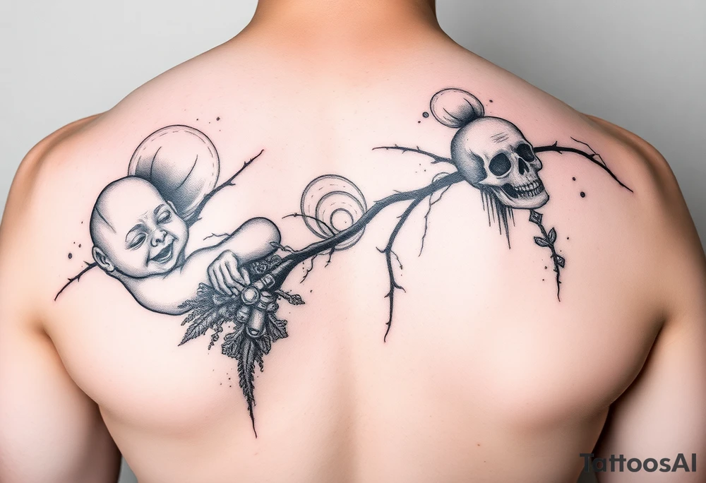 Tattoo of life (birth then childhood trauma an abuse self harm then drugs then sibling committed suicide an then sobriety then death by suicide tattoo idea