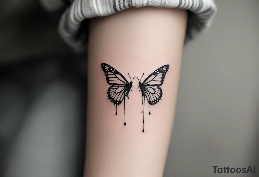 Two butterflyes with blood driping tattoo idea