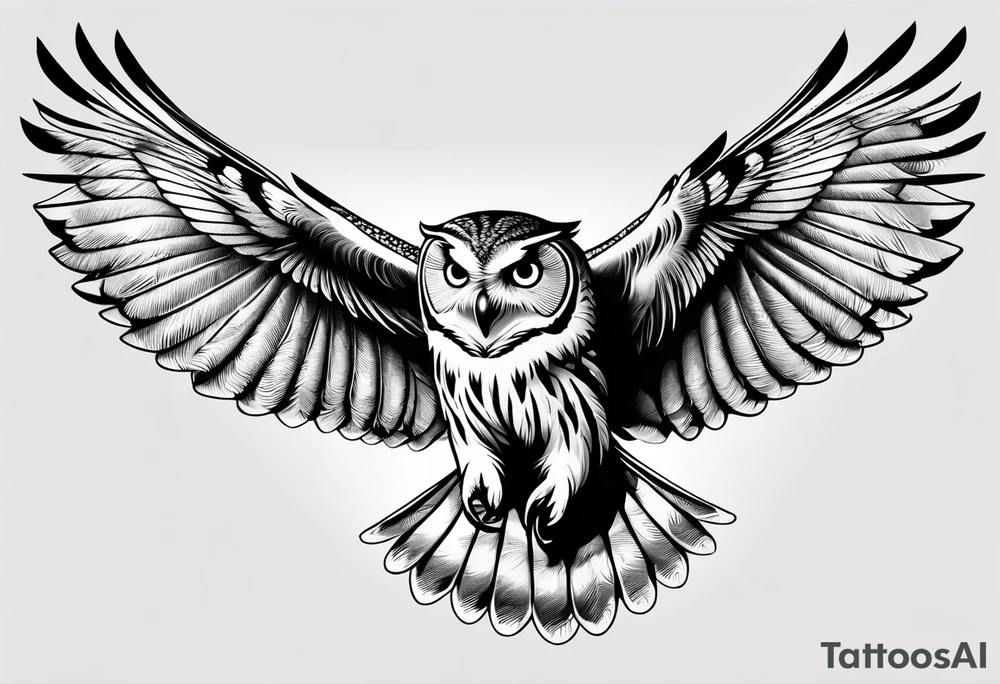 Owl in flight for left of chest tattoo idea