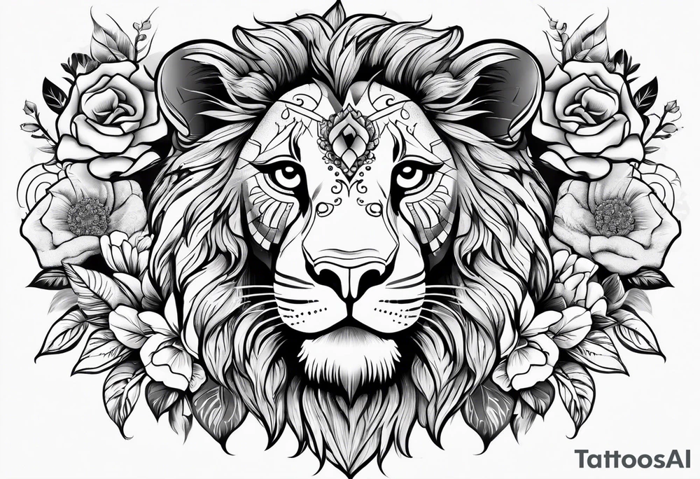 Lion, sugar skull,  flower, people shadow tattoo idea