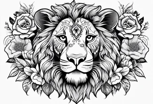 Lion, sugar skull,  flower, people shadow tattoo idea