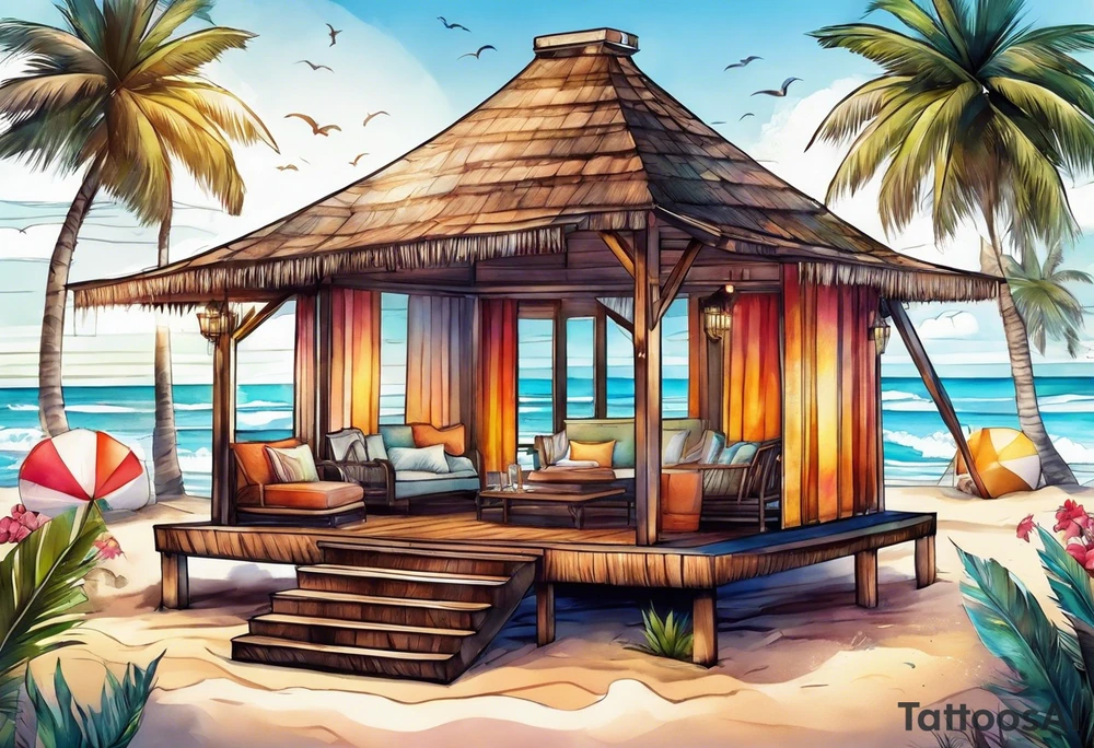 cabana on a beach tattoo idea