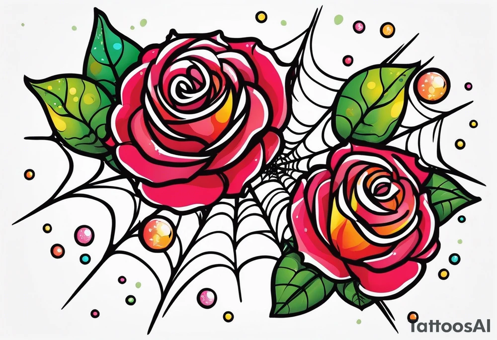 Spider bubbles roses stars tattoo idea