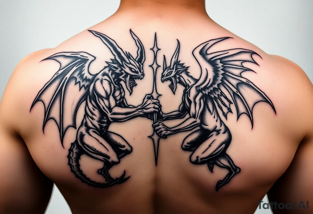 Demons vs angels fighting tattoo idea
