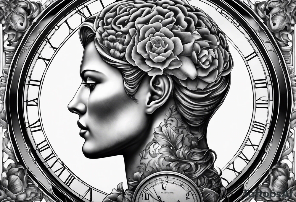 Anatomical brain in media sagittal section inside hourglass tattoo idea
