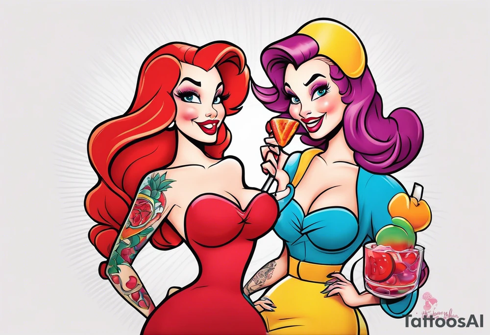 jessica rabbit and Marilin monroe sharing a popsicle tattoo idea