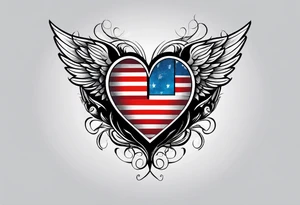 Flag inside of a heart with wings tattoo idea