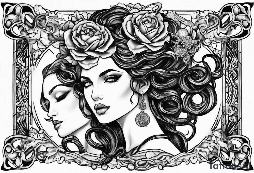 Persephone and medusa with snake hair side by side tattoo idea