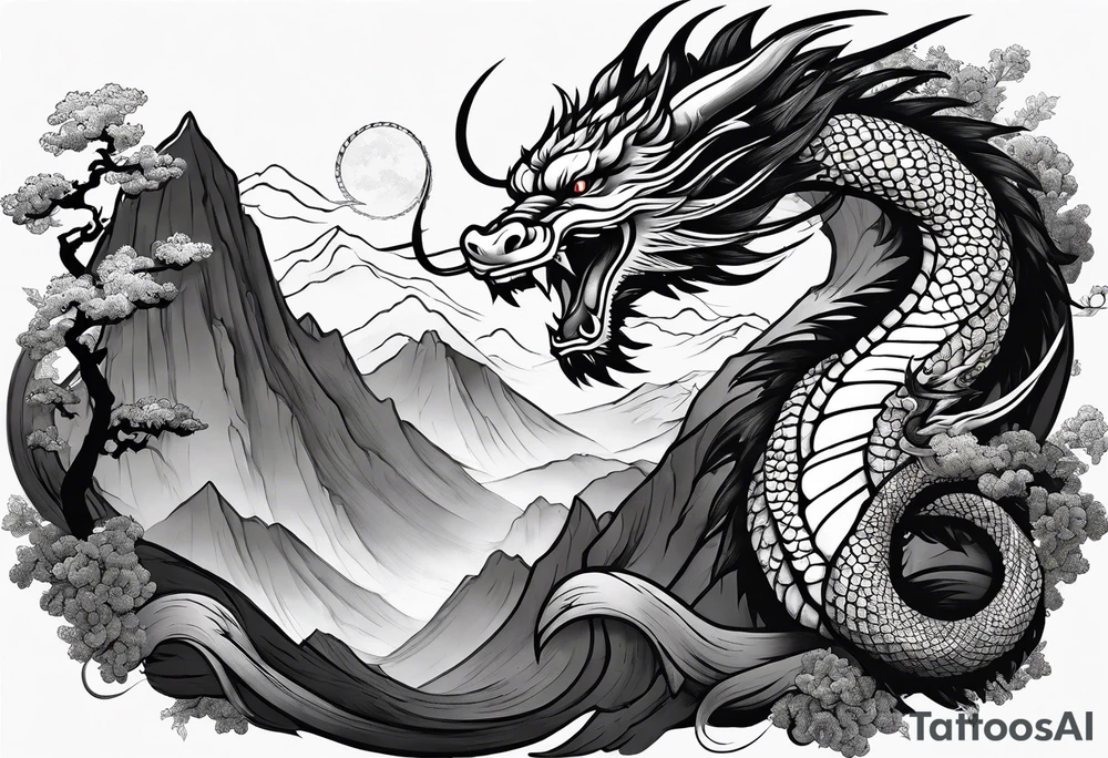 japanese dragon climbing a mountain tattoo idea