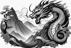 japanese dragon climbing a mountain tattoo idea
