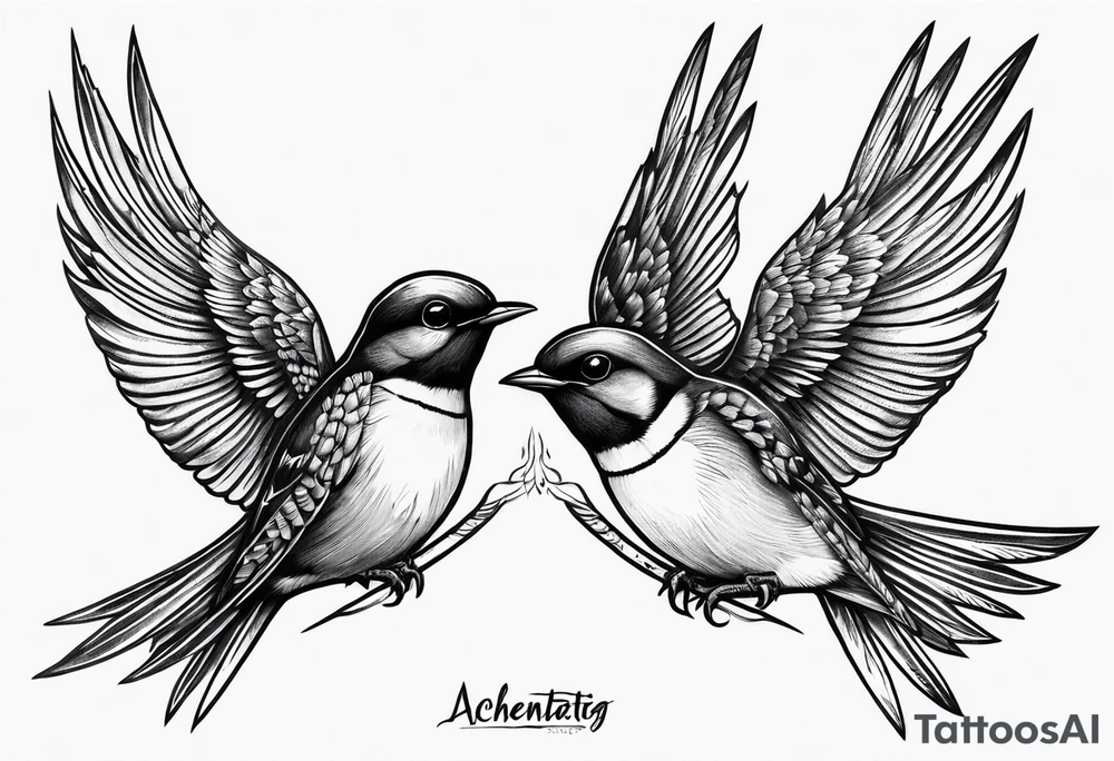 Two swallows with the word achentachetig tattoo idea