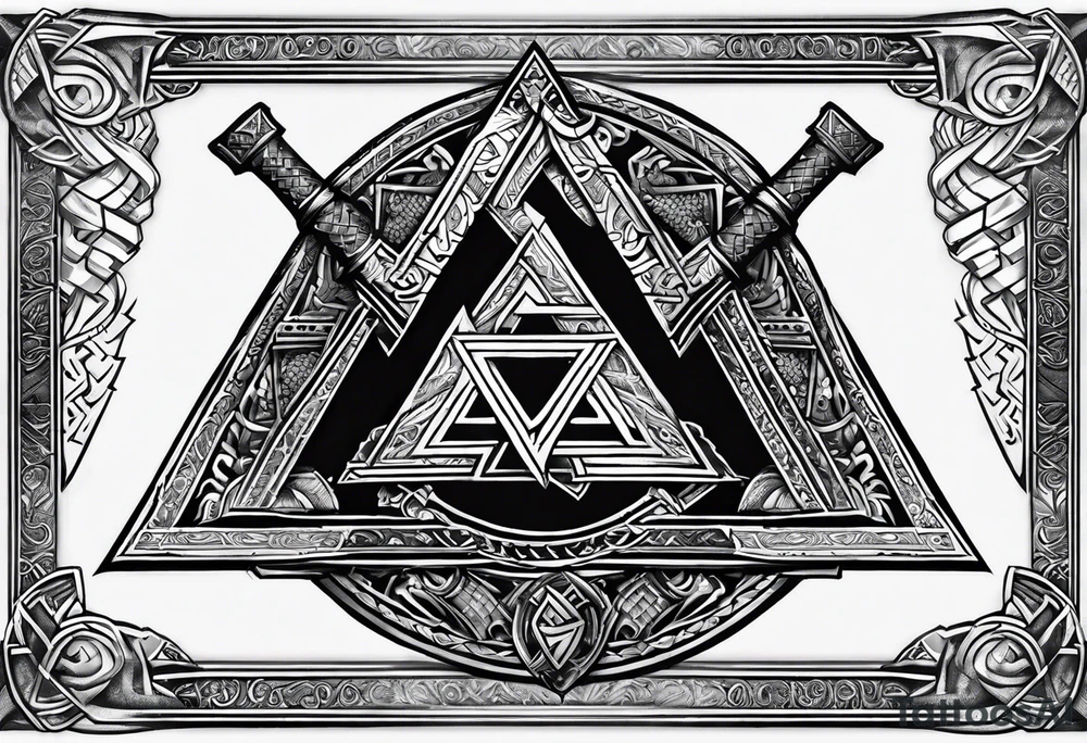 Valhalla valknut sword axe shield tattoo idea