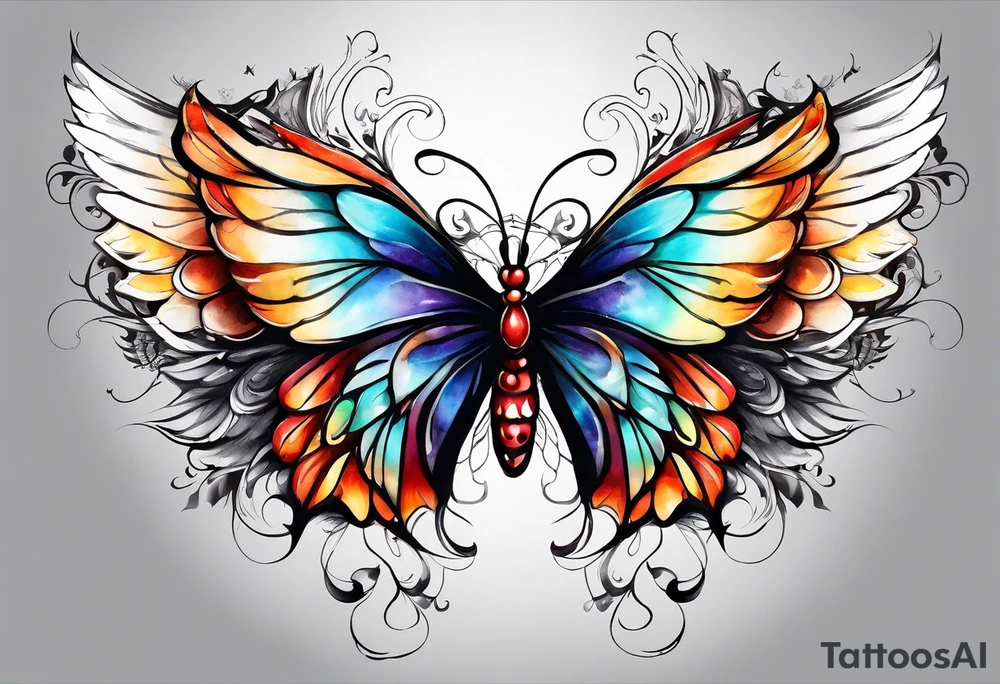 Angel wings and butterfly with your wings were ready but my heart was not tattoo idea