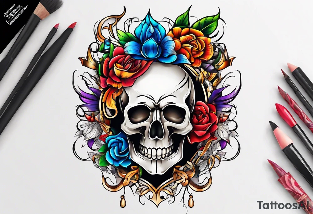 ribbon elegant artistic colorful tattoo idea