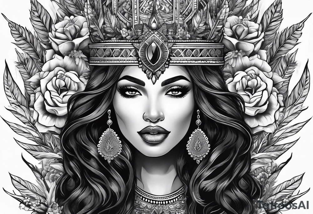 Black Goddess of marijuana tattoo idea