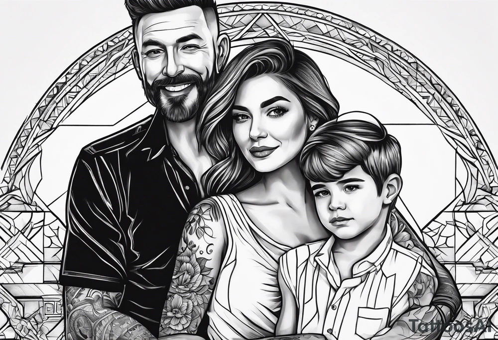 dad and wife with two boys tattoo idea