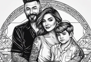 dad and wife with two boys tattoo idea
